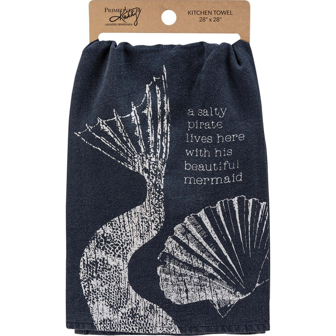 Salty Pirate and Mermaid Lives Here Kitchen Towel SoMag2