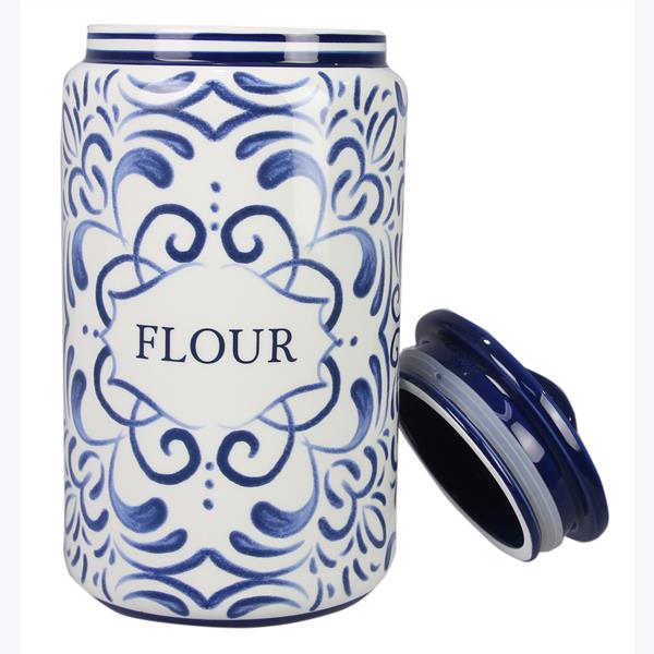 Talavera Flour Sugar Coffee Tea Blue and White Ceramic Kitchen Canister Set  of 4