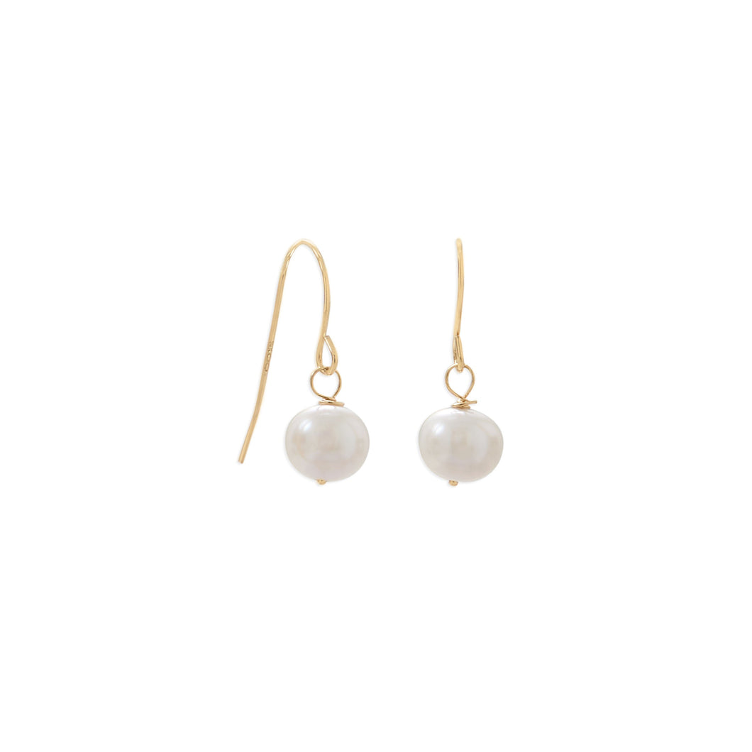 Gold Cultured Freshwater Pearl French Wire Earrings