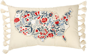 Floral USA Map Pillow