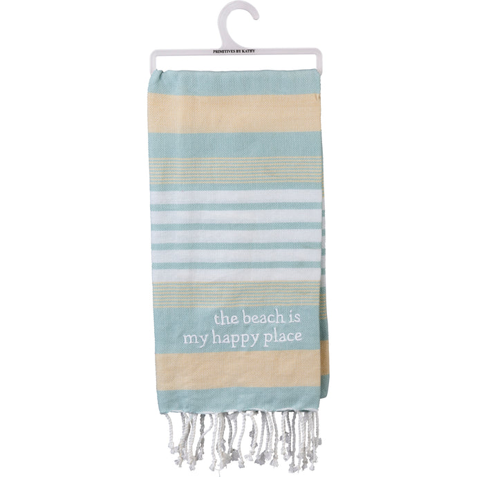 Beach Is My Happy Place Striped Kitchen Towel