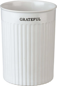 White Ceramic Grateful Blessed Utensil Holder Set