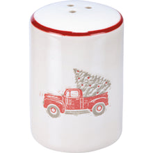 Load image into Gallery viewer, White Ceramic Red Truck with Tree Salt and Pepper Set