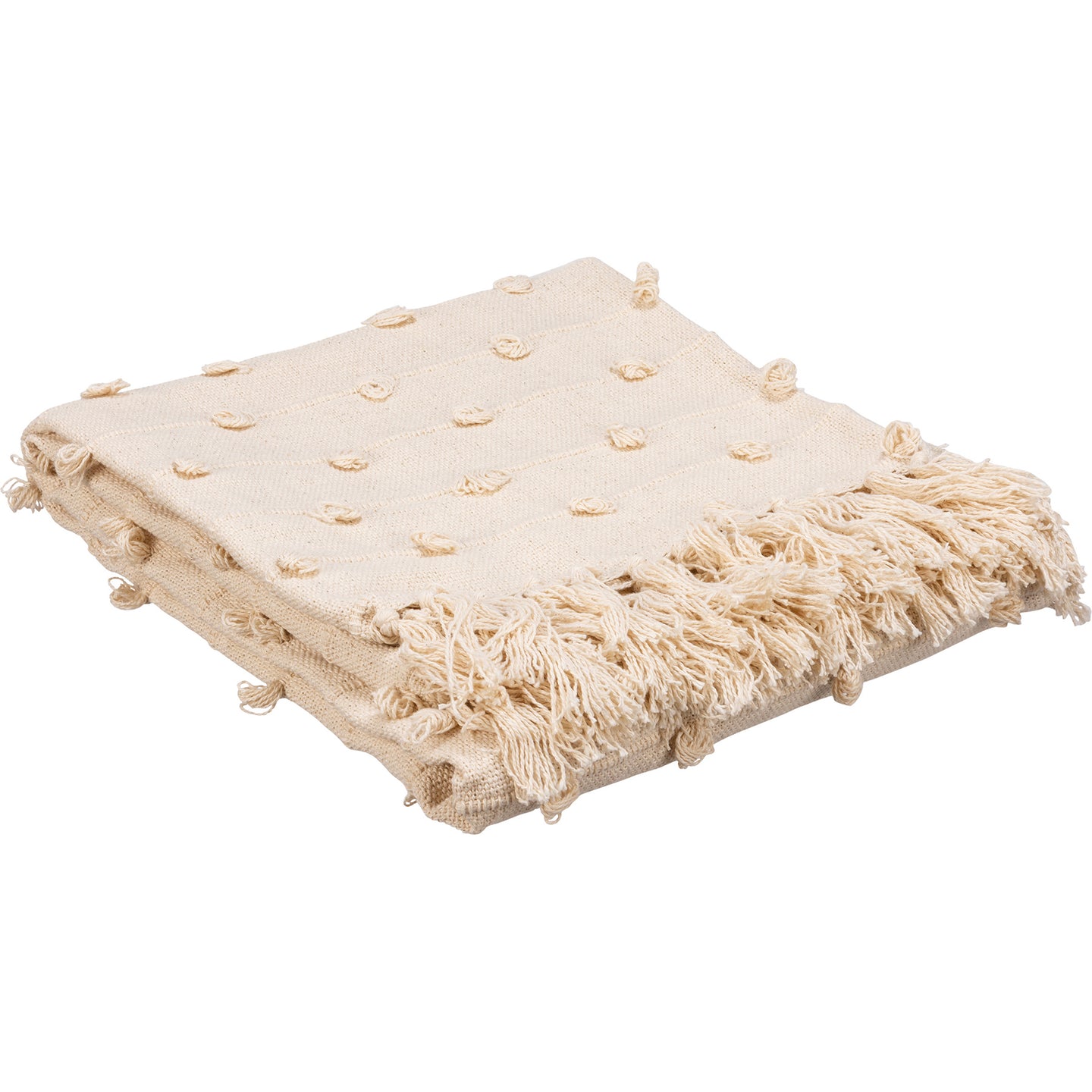 Cream Cotton Pom Pom Throw Blanket