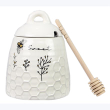 Load image into Gallery viewer, White Honey Bee Sweet Ceramic Honey Pot Jar Set
