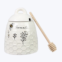 Load image into Gallery viewer, White Honey Bee Sweet Ceramic Honey Pot Jar Set