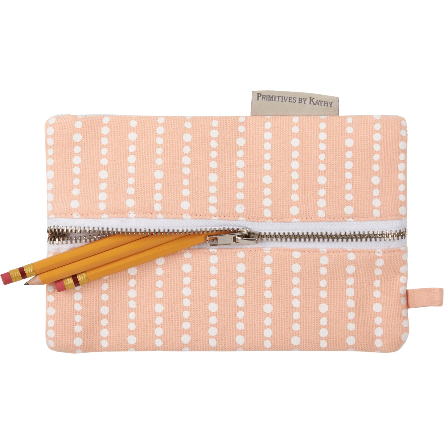 Peach and White Dots Cotton Zipper Pencil Pouch
