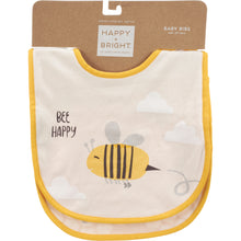 Load image into Gallery viewer, Yellow and White Baby Bee Happy Bib Set