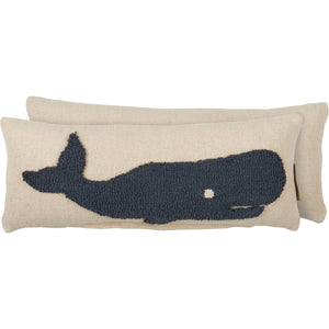 Burlap and Navy Sperm Whale Pillow