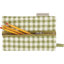 Load image into Gallery viewer, Olive Green Gingham Check Cotton Zipper Pencil Pouch