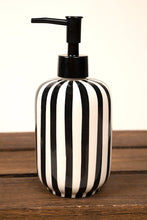 Load image into Gallery viewer, Black and White Stripe Ceramic Soap or Lotion Dispenser