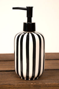 Black and White Stripe Ceramic Soap or Lotion Dispenser
