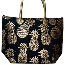 Load image into Gallery viewer, Large Navy Metallic Gold Pineapple Tote