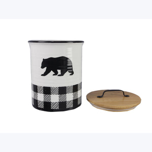 Buffalo Plaid Bear Kitchen Treat Jar