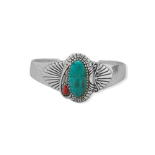 Load image into Gallery viewer, Turquoise and Sponge Coral Fan Design Cuff Bracelet