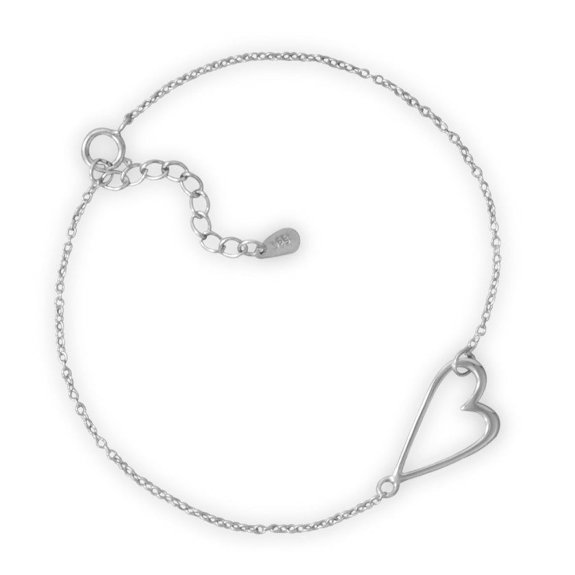 Rhodium Plated Sideways Heart Bracelet