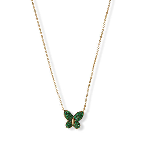 Karat Gold Plated Green CZ Butterfly Necklace