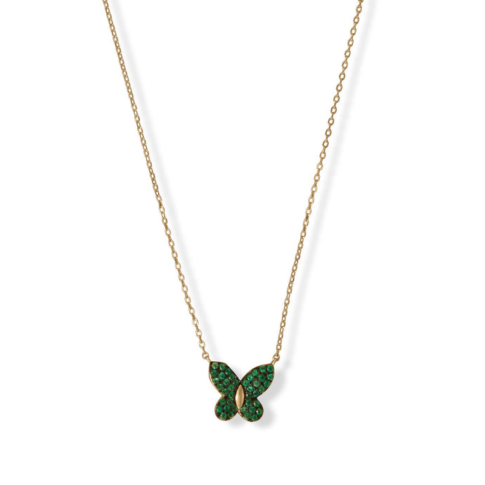 Gold Plated Green CZ Butterfly Necklace