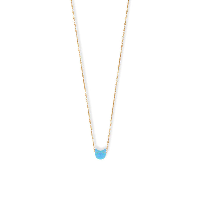 Synthetic Opal Kitty Cat Face Necklace