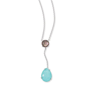Black Mother of Pearl and Turquoise Drop Necklace