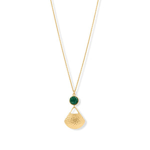 Gold Plated Green Druzy and Fan Necklace