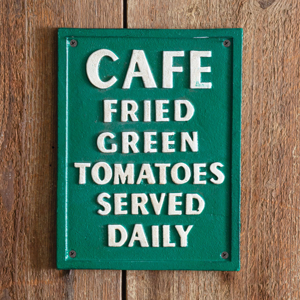 Green Metal Cafe Tomatoes Served Daily Wall Sign