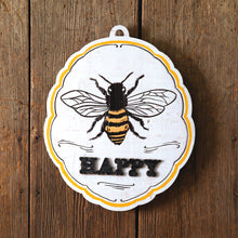 Load image into Gallery viewer, Yellow Bee Happy Wood Hanging Wall Sign