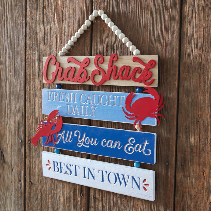 Blue and Red Wood Crab Shack Wall Sign