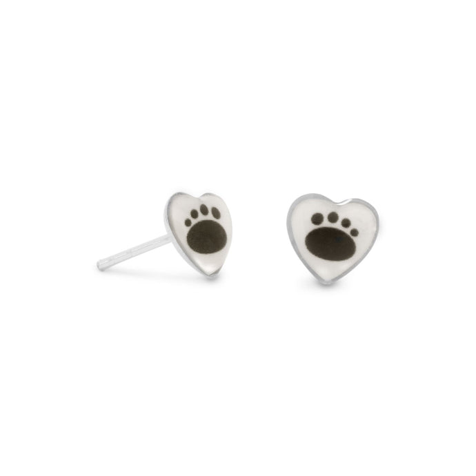 Paw Print Heart Stud Earrings