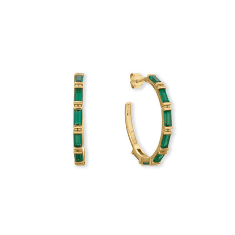 14 Karat Gold Plated Green CZ Hoop Earrings SoMag2