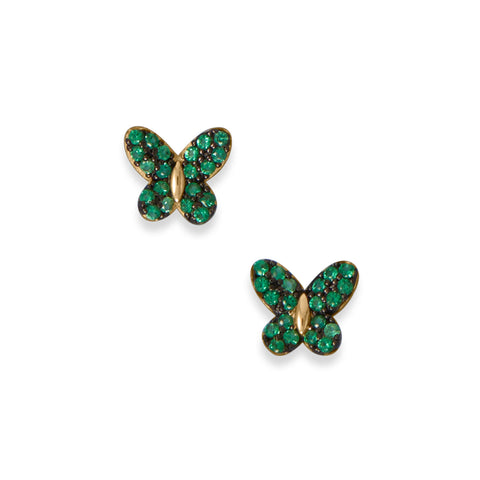 Gold Plated Green CZ Butterfly Stud Earrings