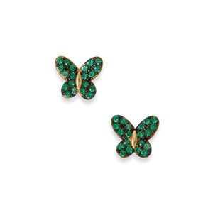 Green CZ Butterfly Stud Earrings