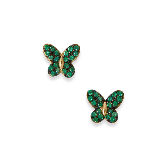 Green CZ Butterfly Stud Earrings
