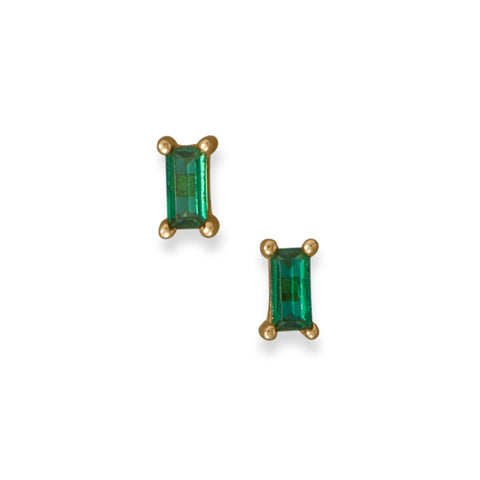 Gold Plated Green Baguette CZ Earrings