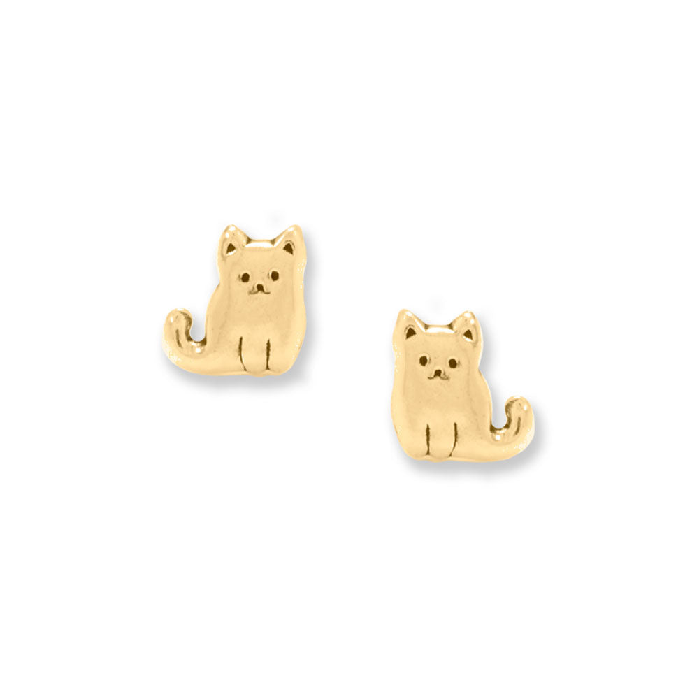Sitting Kitty Gold Cat Stud Earrings
