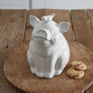 White Ceramic Pig Cookie Jar