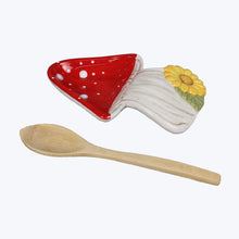Load image into Gallery viewer, Ceramic Cottage Core Mushroom Spoon Rest with Wood Spoon Set
