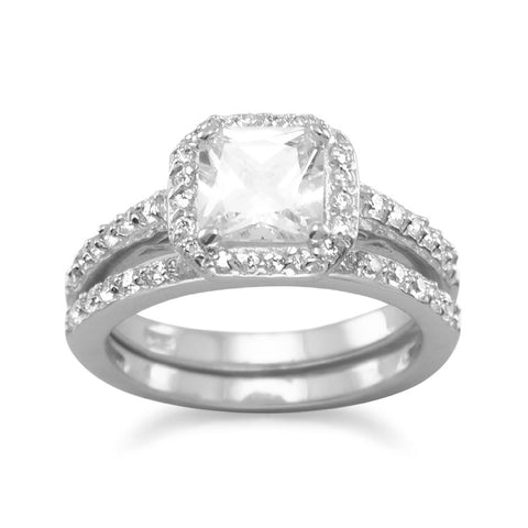 Cubic Zirconia Bridal Wedding Two Ring Set