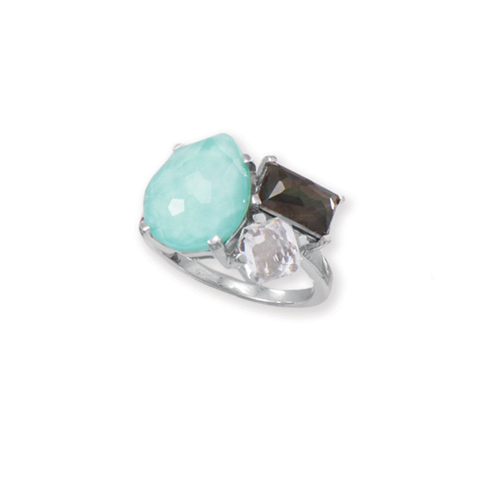 White Topaz, Turquoise and Mother of Pearl Ring