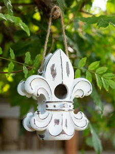 White French Cottage Fleur De Lis Wooden Birdhouse