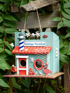 Flamingo Paradise Wooden Folk Birdhouse