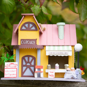 Pink Cupcake Bakery Wooden Folk Birdhouse