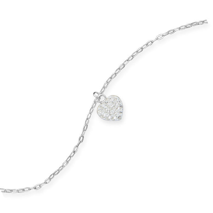 Sterling Silver Crystal Heart Charm Anklet