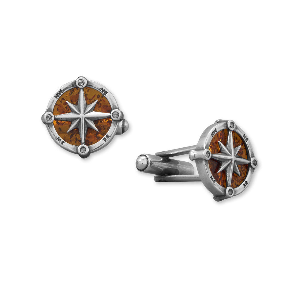 Sterling Silver Amber Cuff Links