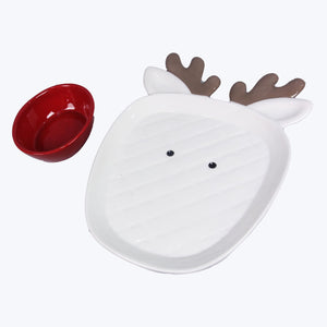 Ceramic Traditional Christmas Reindeer Divided Serving Tray