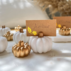 White and Gold Pumpkin Place Card Holder