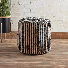 Load image into Gallery viewer, Geometric Round Jute Pouf