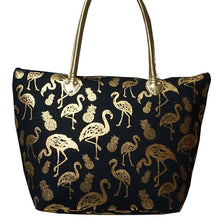 Load image into Gallery viewer, Metallic Gold Flamingo Pineapple Tote