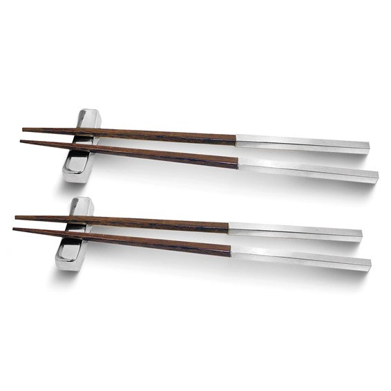 Silver-tone and Wooden Chopsticks With Rests