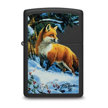 Load image into Gallery viewer, Zippo Black Matte Linda Picken Fox in Snow Color Image Lighter